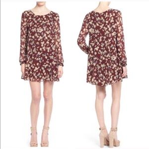 ASTR Burgundy Long Sleeve Printed Sundress